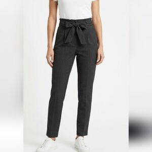 Lark + Grey Pinstripe Paperbag Waist Pants with Tie Belt Size M